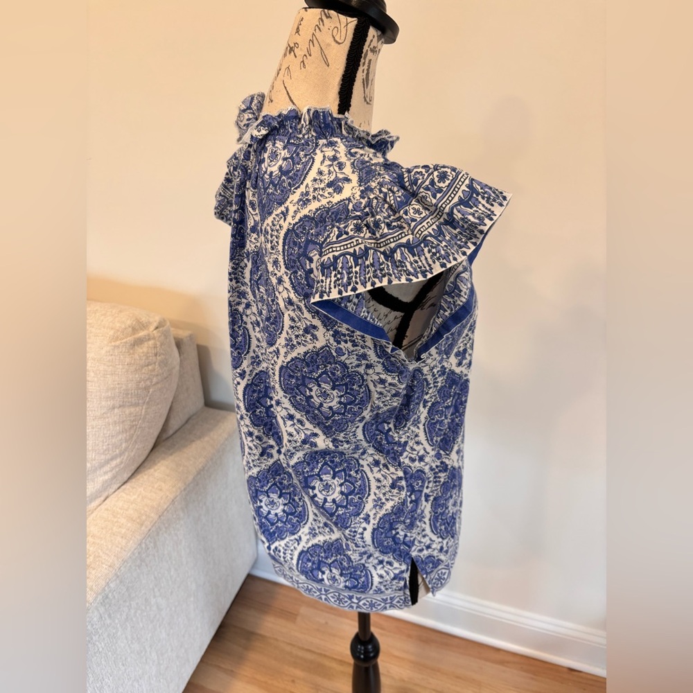 La Plage Paisley Cotton Ruffle Blouse size XS - Picture 4 of 6
